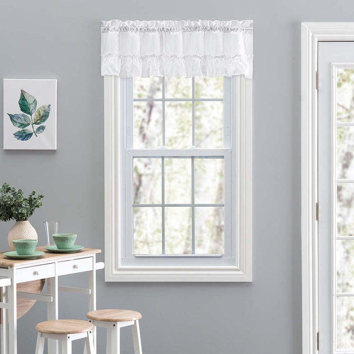 Ellis Stacey 1.5" Rod Pocket High Quality Fabric Solid Color Window Ruffled Filler Valance 54"x13" White