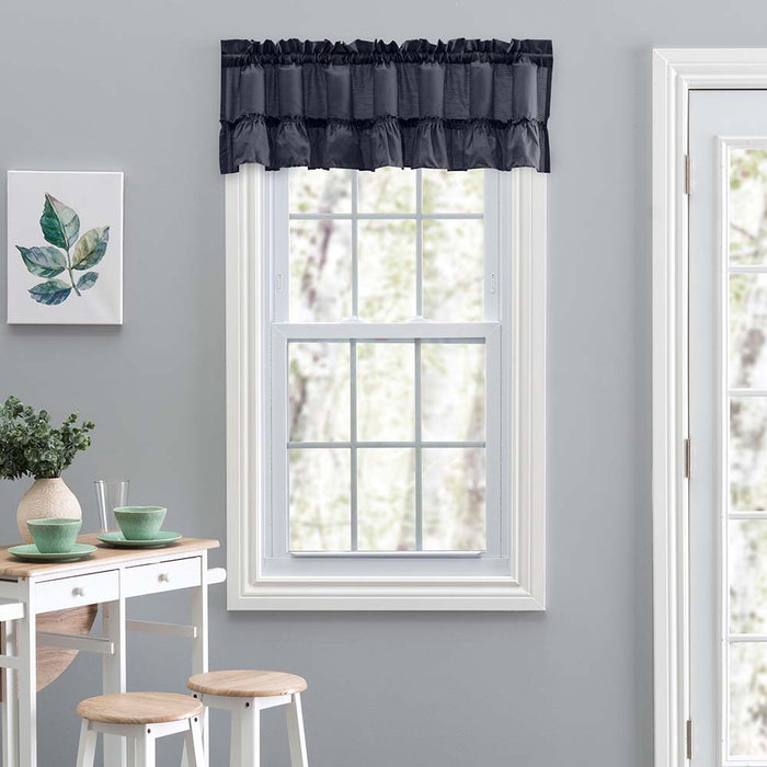 Ellis Stacey 1.5" Rod Pocket High Quality Fabric Solid Color Window Ruffled Filler Valance 54"x13" Navy