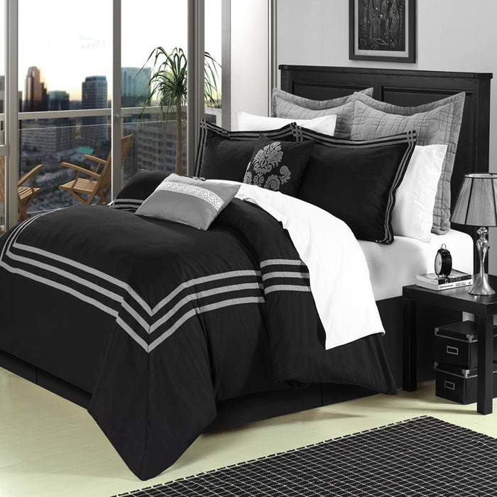 Chic Home Cosmo Bed In A Bag Comforter Set - 8-Piece - Queen 90x90", Black