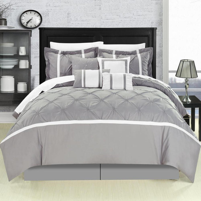 Chic Home Vermont Bed In A Bag Comforter Set With Sheet Set - 12-Piece - King 110x90", Grey