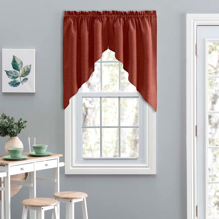 Ellis Window Treatment Solid Color Poly Cotton Duck Fabric Tailored Swag 56"x36" Burnt Red