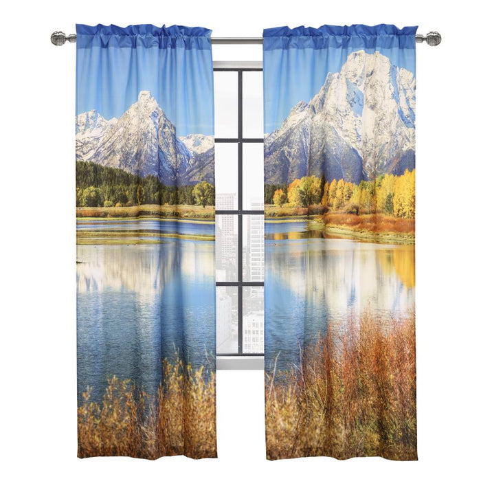 Habitat Photo Real Mountains Light Filtering Printed Mountain Lake Scene Pole Top Curtain Pair Each 38" x 84" Multicolor