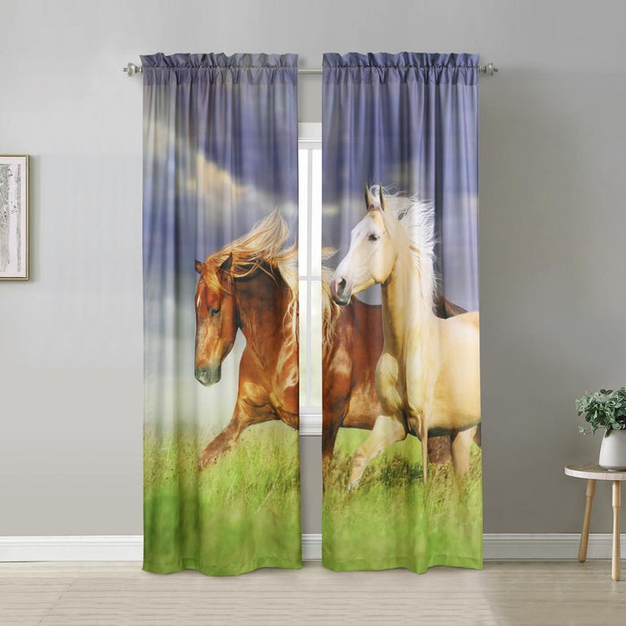 Habitat Photo Real Horses Light Filtering Printed Drapes Displaying Pole Top Curtain Panel Pair Each 37" x 84" Multicolor