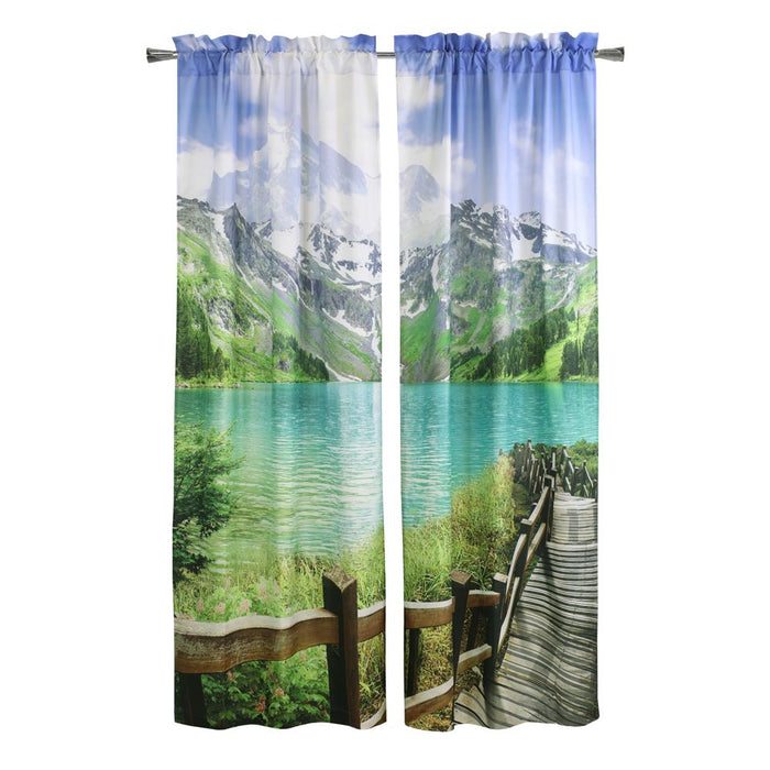 Habitat Photo Real Landscape Light Filtering Mountain Lake Scene Pole Top Curtain Panel Pair Each 37" x 84" Multicolor
