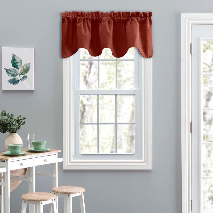 Ellis Curtain Lisa Solid Color Poly Cotton Duck Fabric Lined Scallop Valance 58" x 15" Red