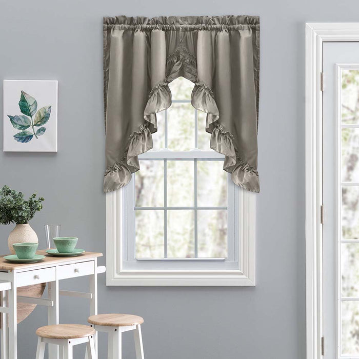 Ellis Stacey 1.5" Rod Pocket High Quality Fabric Solid Color Window Ruffled Swag 60"x38" Grey