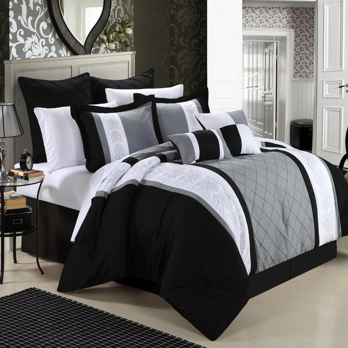 Chic Home Livingston Black Comforter Bed In A Bag Set 12 piece - Queen
