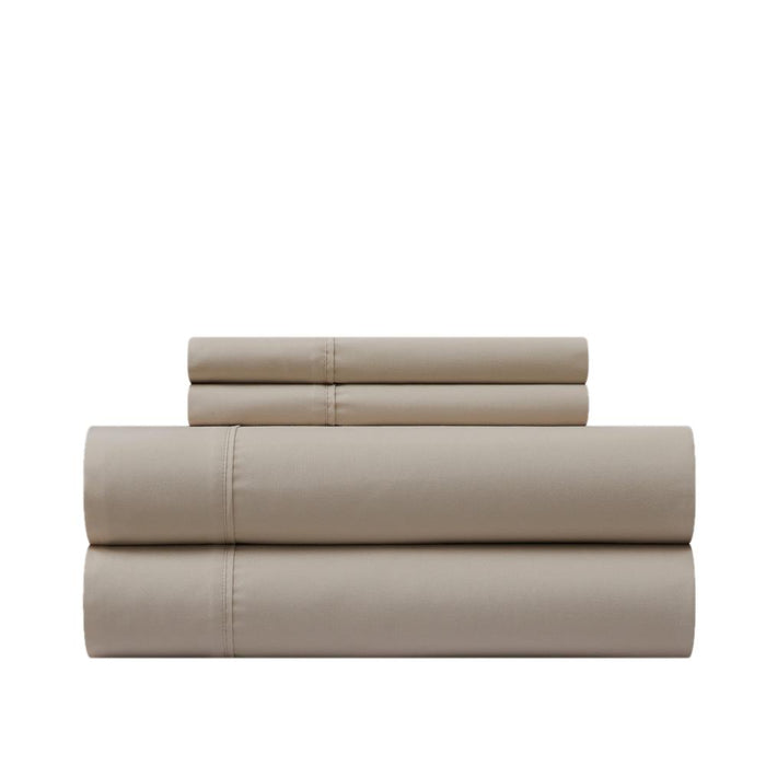 Chic Home Ashton Sheet Set Super Soft Solid Color With Piping Flange Edge Design - Includes 1 Flat, 1 Fitted Sheet, and 1 Pillowcase - 3 Piece - Twin 66x102", Taupe