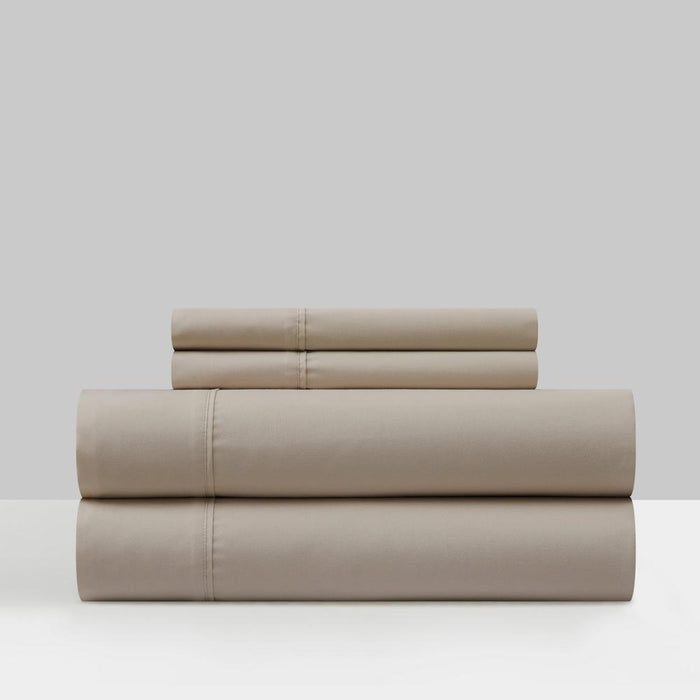 Chic Home Ashton Sheet Set Super Soft Solid Color With Piping Flange Edge Design - Includes 1 Flat, 1 Fitted Sheet, and 1 Pillowcase - 3 Piece - Twin 66x102", Taupe