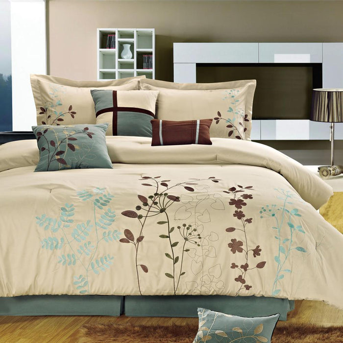 Chic Home Bliss Garden Bed In A Bag Comforter Set with Sheet Set - 12-Piece - Queen 90x90", Beige