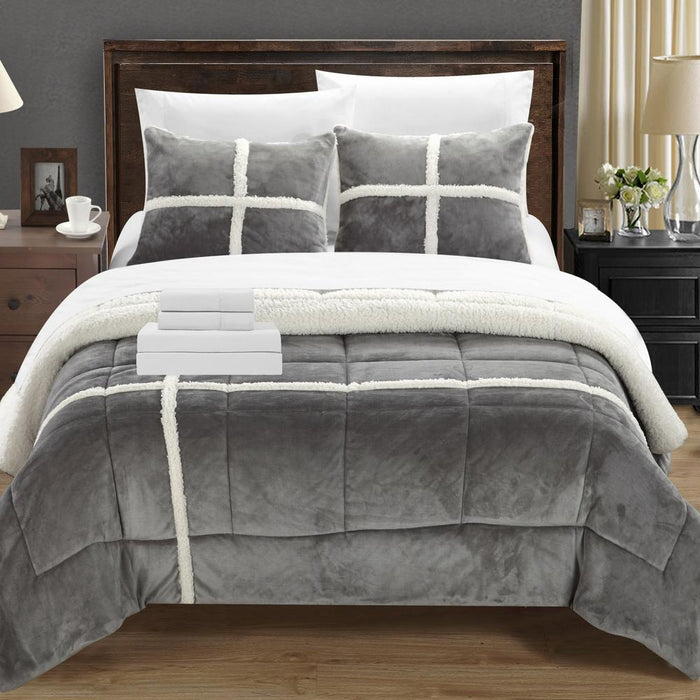 Chic Home Chloe Plush Microsuede Soft & Cozy Sherpa Lined 7 Pieces Comforter Bed In A Bag Set - King 104x90, Silver - King --Alias 637780230226402979