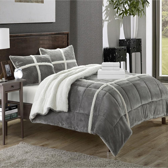 Chic Home Chloe Plush Microsuede Soft & Cozy Sherpa Lined 7 Pieces Comforter Bed In A Bag Set - King 104x90, Silver - King --Alias 637780230226402979