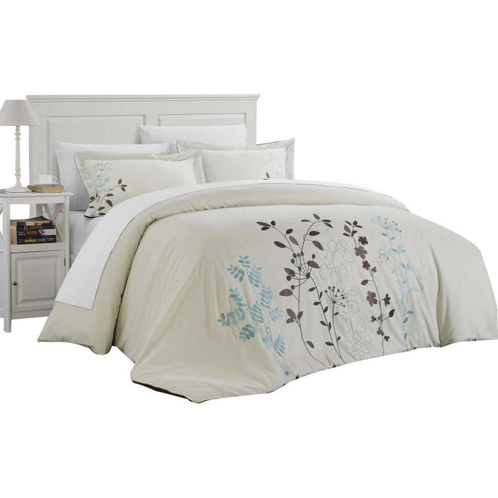 Chic Home Kathy Kaylee Floral Embroidered Bed In A Bag 7 Pieces Duvet Cover Set - Queen 90x92, Beige