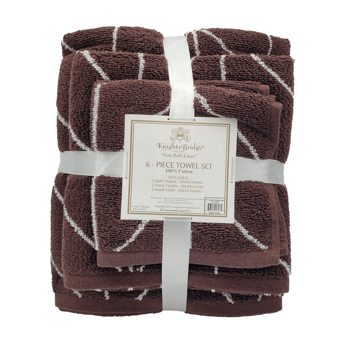 Knightsbridge Luxurious 6 Pieces Yarn Dyed Jacquard All Season Towel Set Coffee