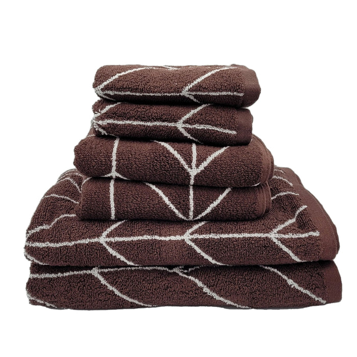 Knightsbridge Luxurious 6 Pieces Yarn Dyed Jacquard All Season Towel Set Coffee