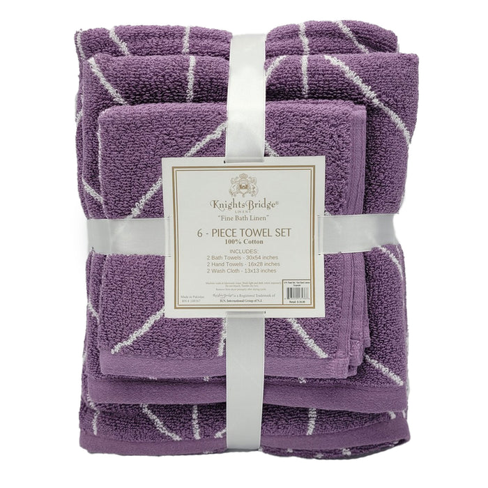 Knightsbridge Luxurious 6 Pieces Yarn Dyed Jacquard All Season Towel Set Grape