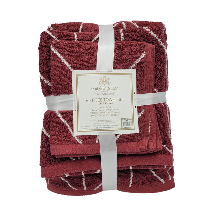 Knightsbridge Luxurious 6 Pieces Yarn Dyed Jacquard All Season Towel Set Merlot