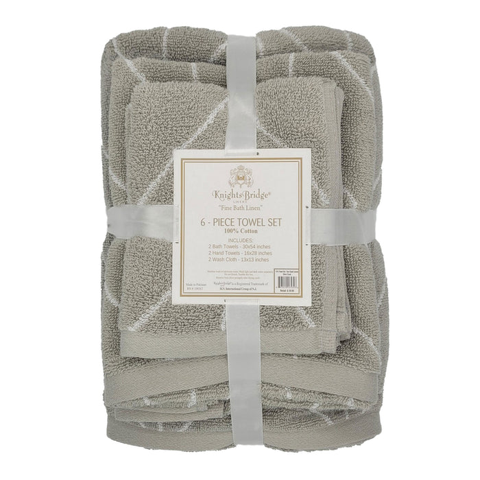 Knightsbridge Luxurious 6 Pieces Yarn Dyed Jacquard All Season Towel Set Silver