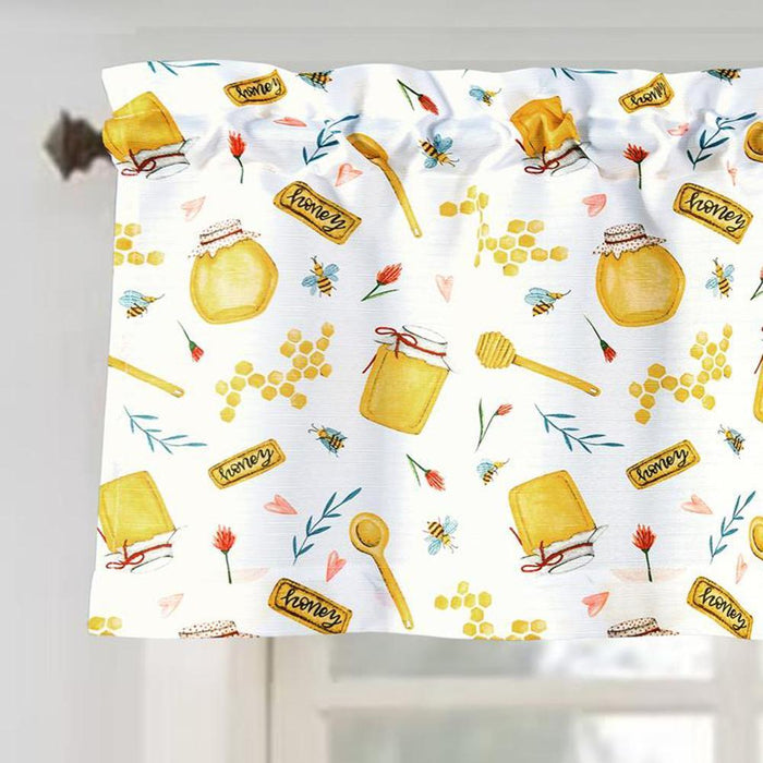 RT Designer's Collection Tribeca Honey Printed Slub 3 Pieces Kitchen Curtain Set Includes 1 Valance 52" x 18" and 2 Tiers 26" x 36" Each Multi Color
