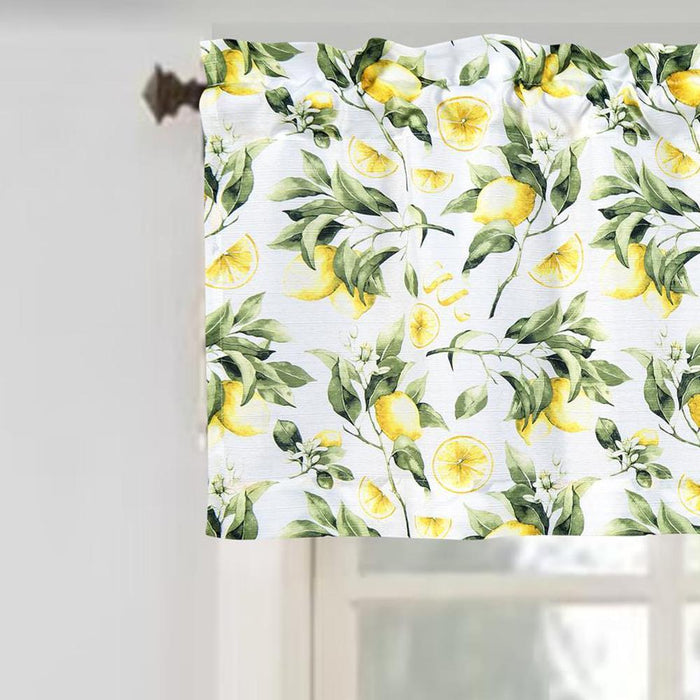 RT Designer's Collection Tribeca Lemons Printed 3 Pieces Kitchen Curtain Set Includes 1 Valance 52" x 18" and 2 Tiers 26" x 36" Each Multi Color