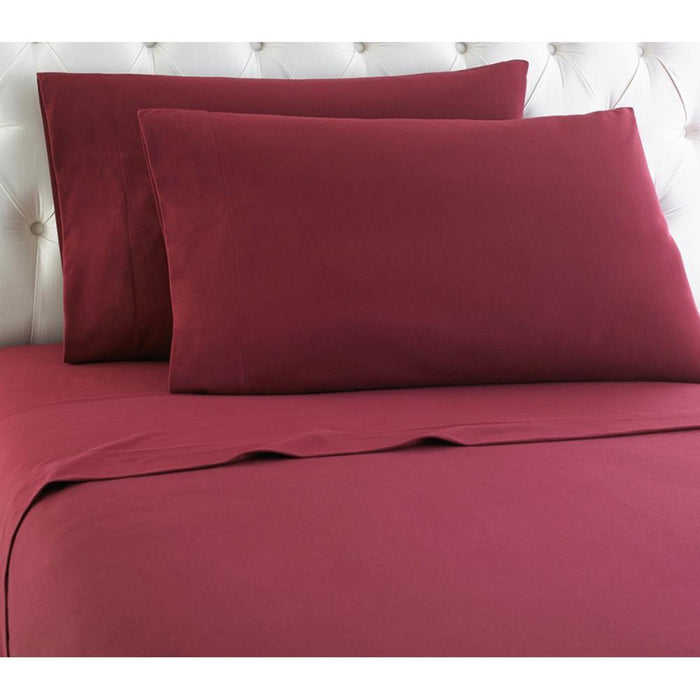 Shavel Micro Flannel High Quality Sheet Set - Twin XL Flat/Fitted Sheet 66x96"/81x39x14" Pillowcase 21x32" - Wine.