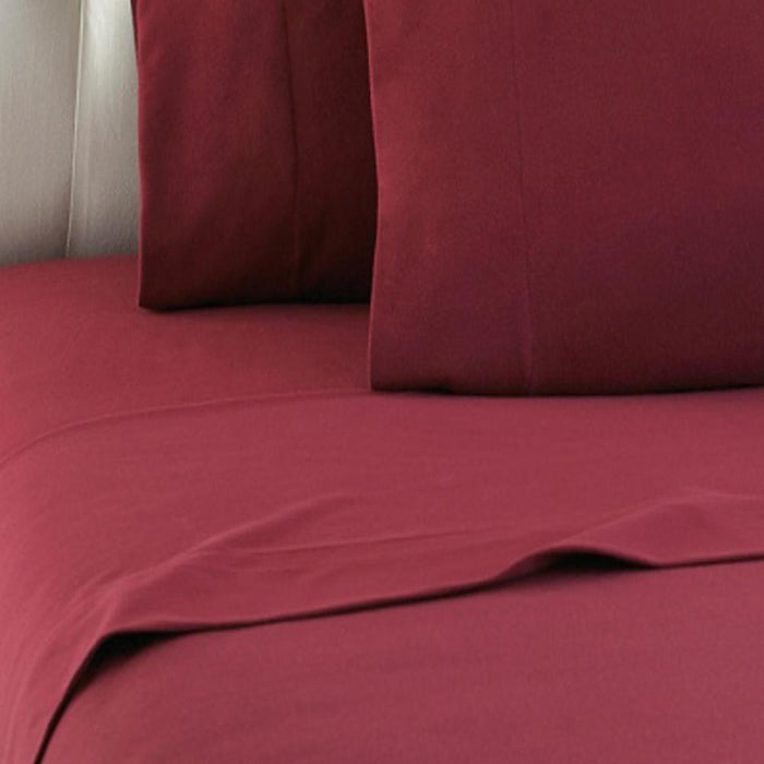 Shavel Micro Flannel High Quality Sheet Set - Twin XL Flat/Fitted Sheet 66x96"/81x39x14" Pillowcase 21x32" - Wine.