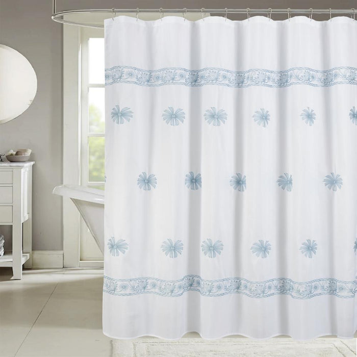 RT Designers Collection Bianca Embroidered Stylish Shower Curtain 70" x 72" Blue
