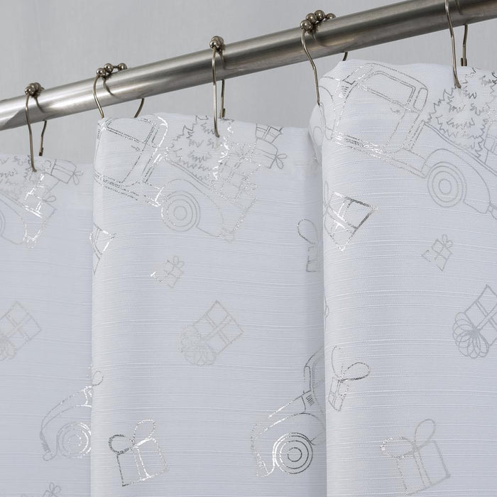 RT Designers Collection Christmas Trucks Foil Shower Curtain 70" x 72" White/Silver
