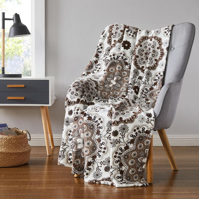 Oliva Gray Julia Printed Flannel Throw - 50x60" Taupe