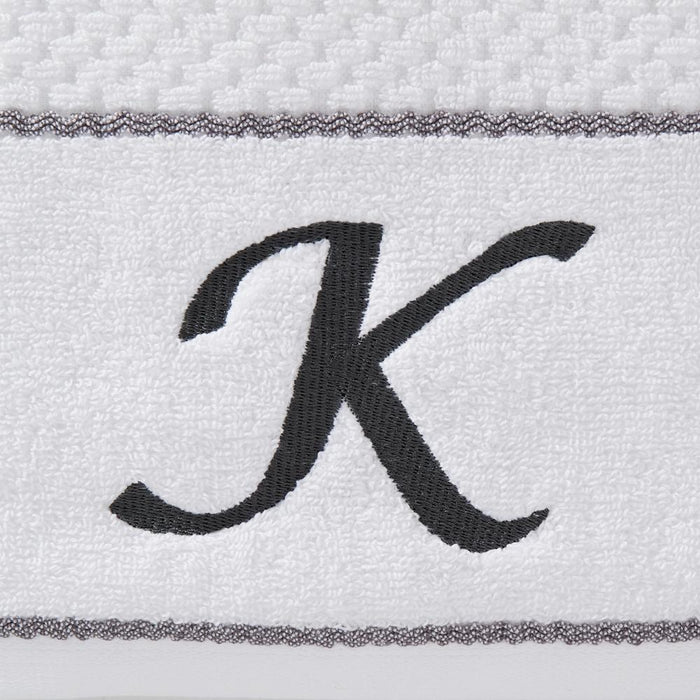 SKL Home Saturday Knight Ltd Monogram "K" Soft Textured Stripes Bath And Hand Towel Set - 4-Piece - 27x50", 16x25", White
