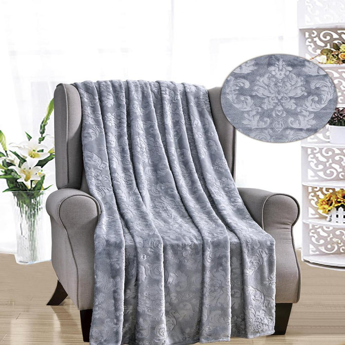 Versailles Ultra Soft Plush Contemporary Embossed Pattern All Season 50" x 60" Throw Blanket, Grey