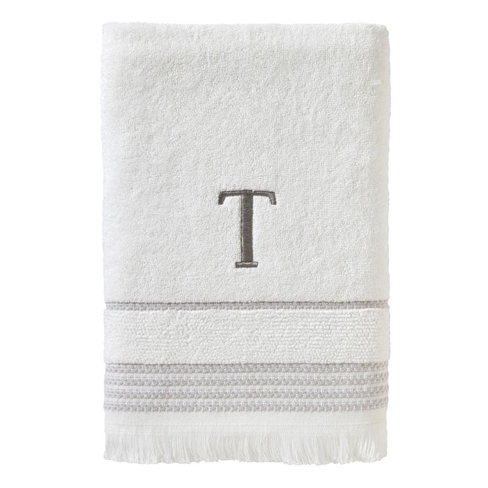 SKL Home By Saturday Knight Ltd Casual Monogram Bath Towel T - 28X54", White