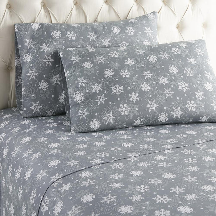 Micro Flannel Printed Deep-Pocket Sheet Set, Twin, Snowflakes Gray - Twin,Snowflakes Gray