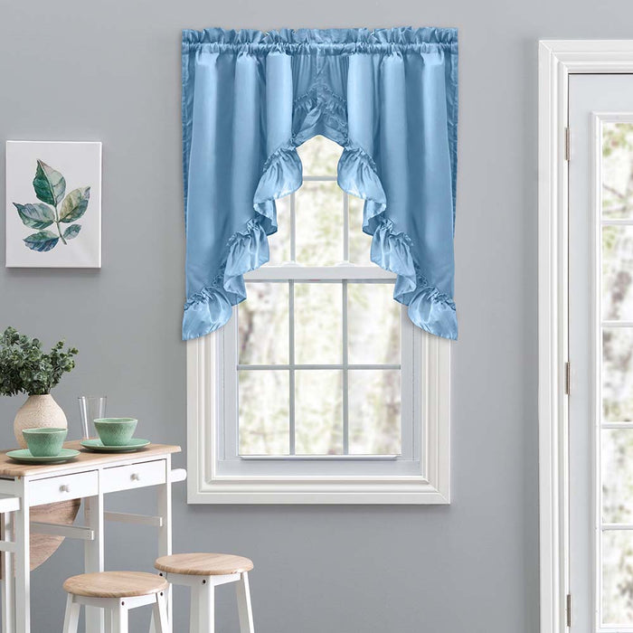 Ellis Stacey 1.5" Rod Pocket High Quality Fabric Solid Color Window Ruffled Swag 60"x38" Slate