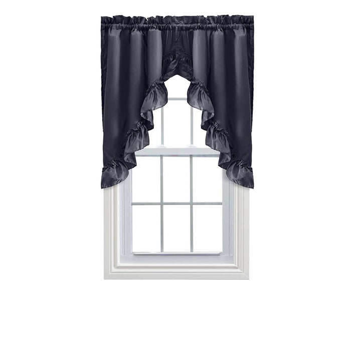Ellis Stacey 1.5" Rod Pocket High Quality Fabric Solid Color Window Ruffled Swag 60"x38" Navy