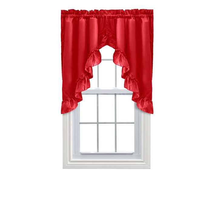 Ellis Stacey 1.5" Rod Pocket High Quality Fabric Solid Color Window Ruffled Swag 60"x38" Red