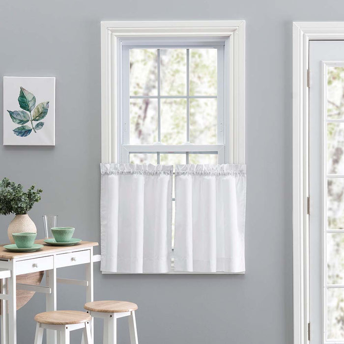 Ellis Stacey 1.5" Rod Pocket High Quality Fabric Solid Color Window Tailored Tier Pair White