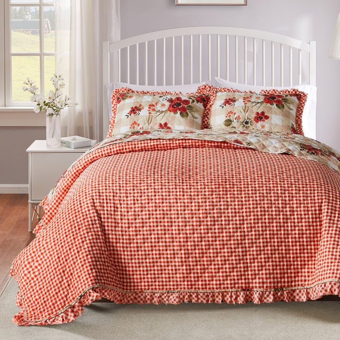Greenland Home Wheatly Farmhouse Gingham Quilt Set, 2-Piece Twin/XL, with Ruffle Trim - 2-Piece Twin/XL