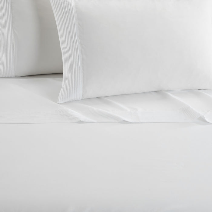 NY&C Home Marsai 3 Piece Sheet Set Super Soft Pleated Flange Solid Color Design – Includes 1 Flat, 1 Fitted Sheet, and 1 Pillowcase, Twin XL, White - White