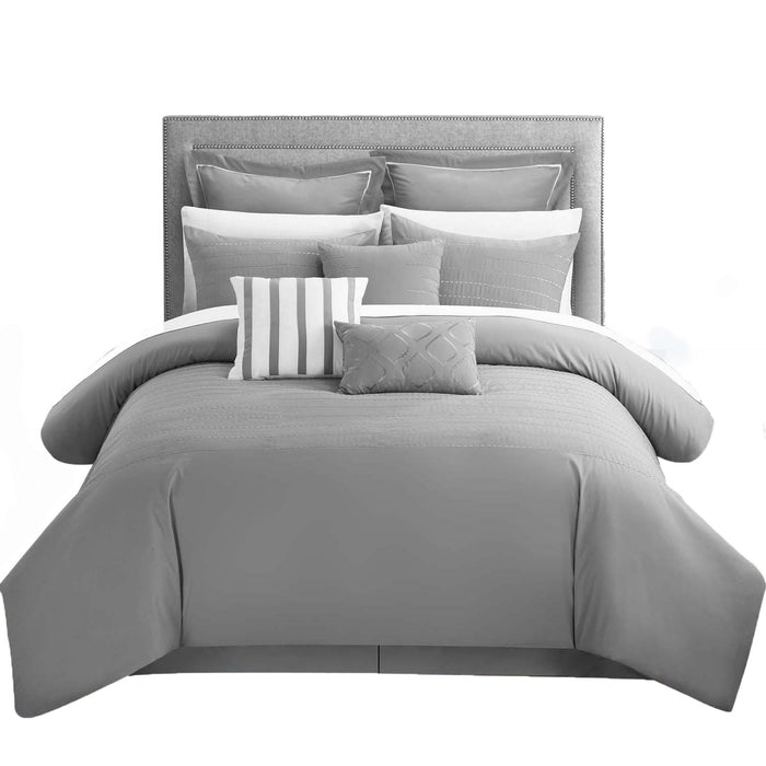 Chic Home Cranston Brenton Microfiber Striped Luxury & Soft 9 Pieces Comforter Sheet Bed In A Bag - King 104x92, Grey - King