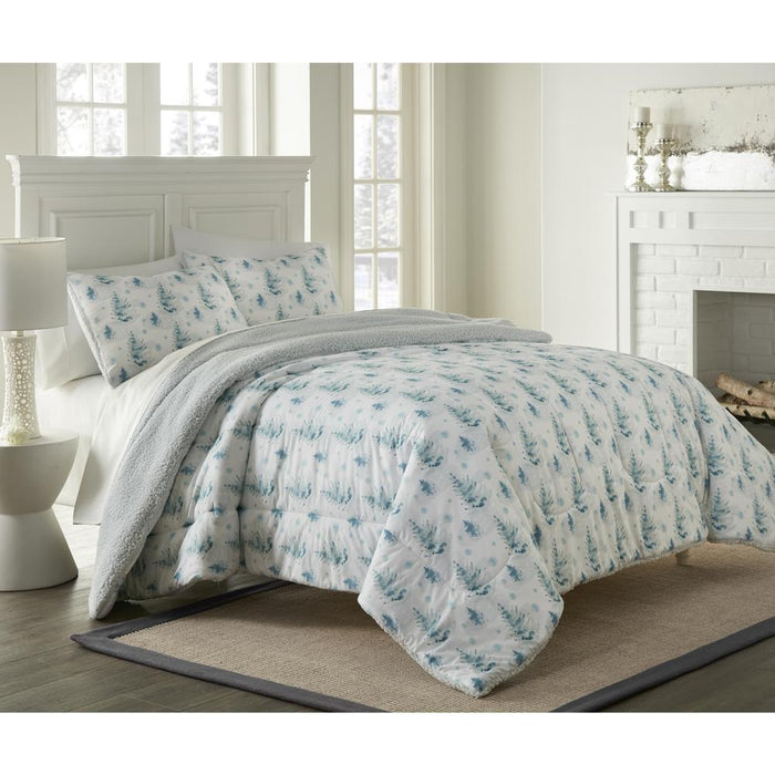 Micro Flannel Reverse to Sherpa Comforter Set, Twin, Watercolor Pines - Twin,Watercolor Pines