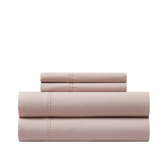 Chic Home Ashton Sheet Set Super Soft Solid Color With Piping Flange Edge Design - Includes 1 Flat, 1 Fitted Sheet, and 2 Pillowcases - 4 Piece - King 108x102", Rose - King