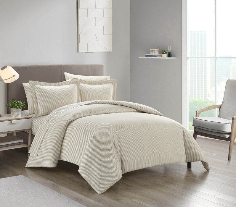 Chic Home Morgan Duvet Cover Set Contemporary Two Tone Striped Pattern Bedding - Pillow Shams Included - 3 Piece - Queen 90x90", Beige - Queen