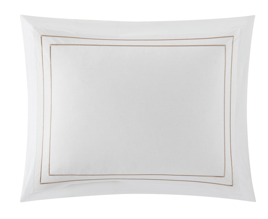 Chic Home Alford Organic Cotton Duvet Cover Set Dual Stripe Embroidered Border Hotel Collection Bed In A Bag Bedding - Includes Sheets Pillowcases Pillow Shams - 7 Piece - King 106x96, Beige - King