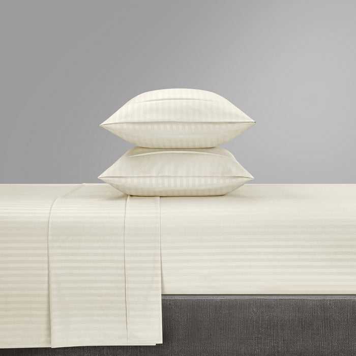 Chic Home Siena Sheet Set Solid Color Striped Pattern Technique - Includes 1 Flat, 1 Fitted Sheet, and 2 Pillowcases - 4 Piece - King 108x102", Beige - King