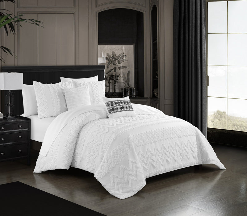 Chic Home Addison Comforter Set Jacquard Chevron Geometric Pattern Design Bedding White, Queen - Queen