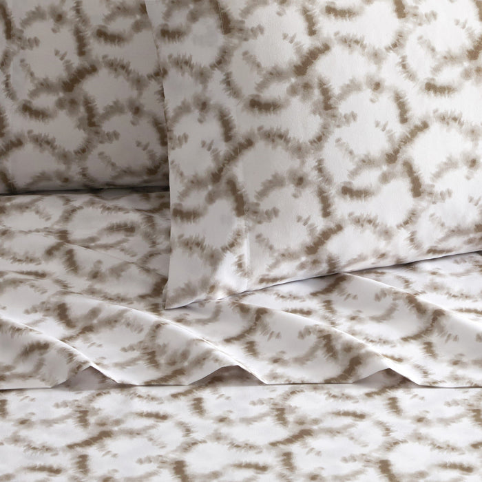 Chic Home Amira Sheet Set Watercolor Overlapping Rings Pattern Print Design - Includes 1 Flat, 1 Fitted Sheet, and 2 Pillowcases - 4 Piece - King 108x102", Taupe - Taupe