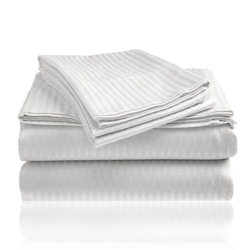 Embossed 1800 Series Wrinkle Resistant Ultra Soft Stripe Premium All Season Bed Sheet Set, Full, White - Full