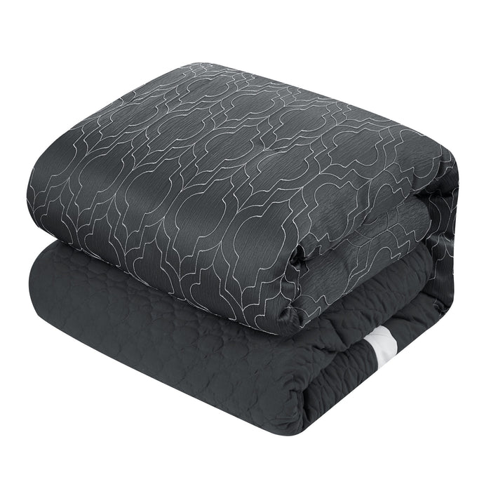 Chic Home Arlow Comforter Set Jacquard Geometric Quilted Pattern Design Bedding Grey, King - King