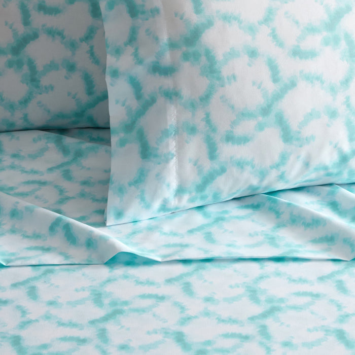 Chic Home Amira Sheet Set Watercolor Overlapping Rings Pattern Print Design - Includes 1 Flat, 1 Fitted Sheet, and 1 Pillowcase - 3 Piece - Twin 66x102", Aqua - Aqua